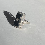 floral & filigree onyx diamond rectangle ring