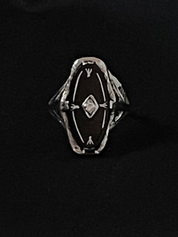 white gold filigree onyx diamond oval ring