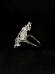 white gold filigree diamond and synthetic sapphire elongated dinner ring