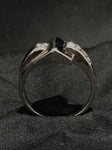 white gold diamond and synthetic sapphire arched ring