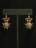 memento mori crown and maltese cross earrings