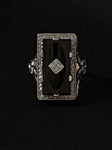 floral & filigree onyx diamond rectangle ring