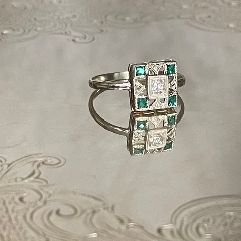 white gold diamond and synthetic emerald ring