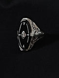 white gold filigree onyx diamond oval ring