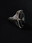 white gold filigree onyx diamond oval ring