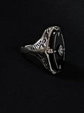 white gold filigree onyx diamond oval ring