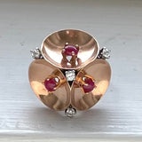 rose gold ruby and diamond trefoil ring