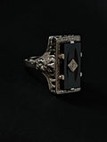 floral & filigree onyx diamond rectangle ring