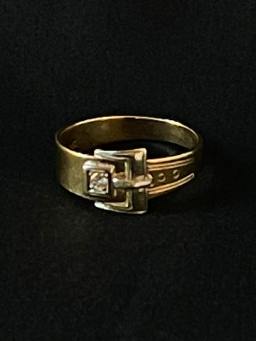 yellow and white gold diamond buckle ring