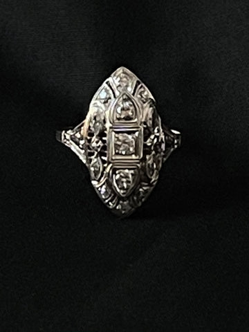 white gold diamond marquise filigree dinner ring