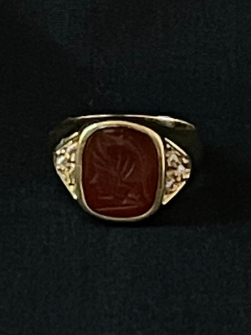 carnelian and diamond intaglio warrior ring